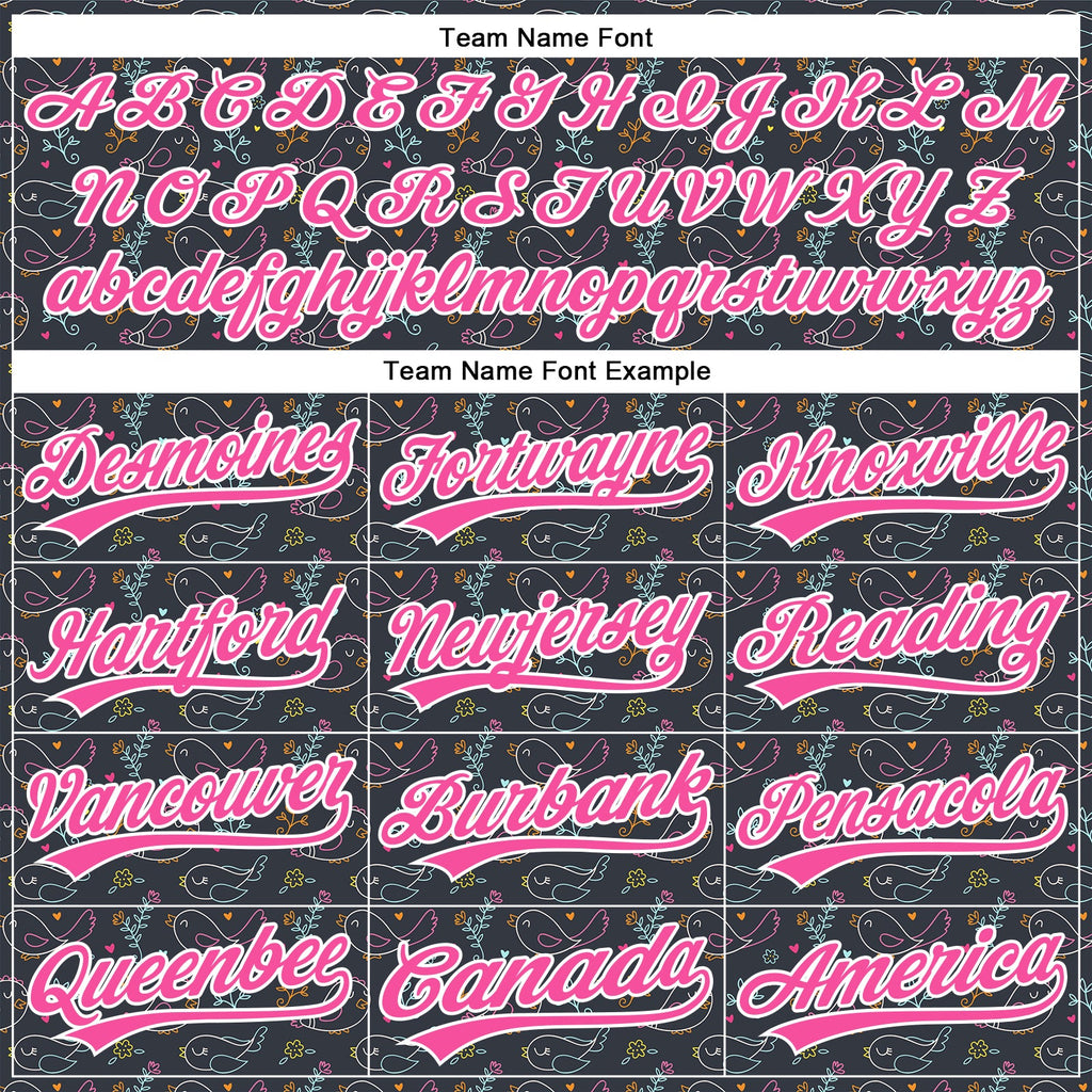 Custom Navy Pink-White 3D Pattern Design Animal Bird Authentic Baseball Jersey