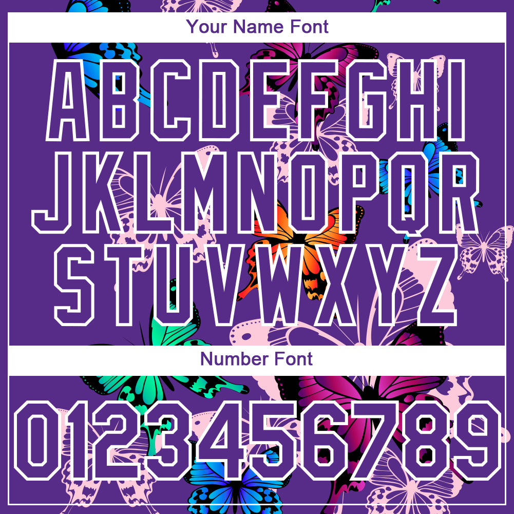 Custom Purple White 3D Pattern Design Animal Butterfly Authentic Baseball Jersey