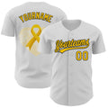 Custom White Yellow-Black 3D Childhood Cancer Gold Ribbon Authentic Baseball Jersey