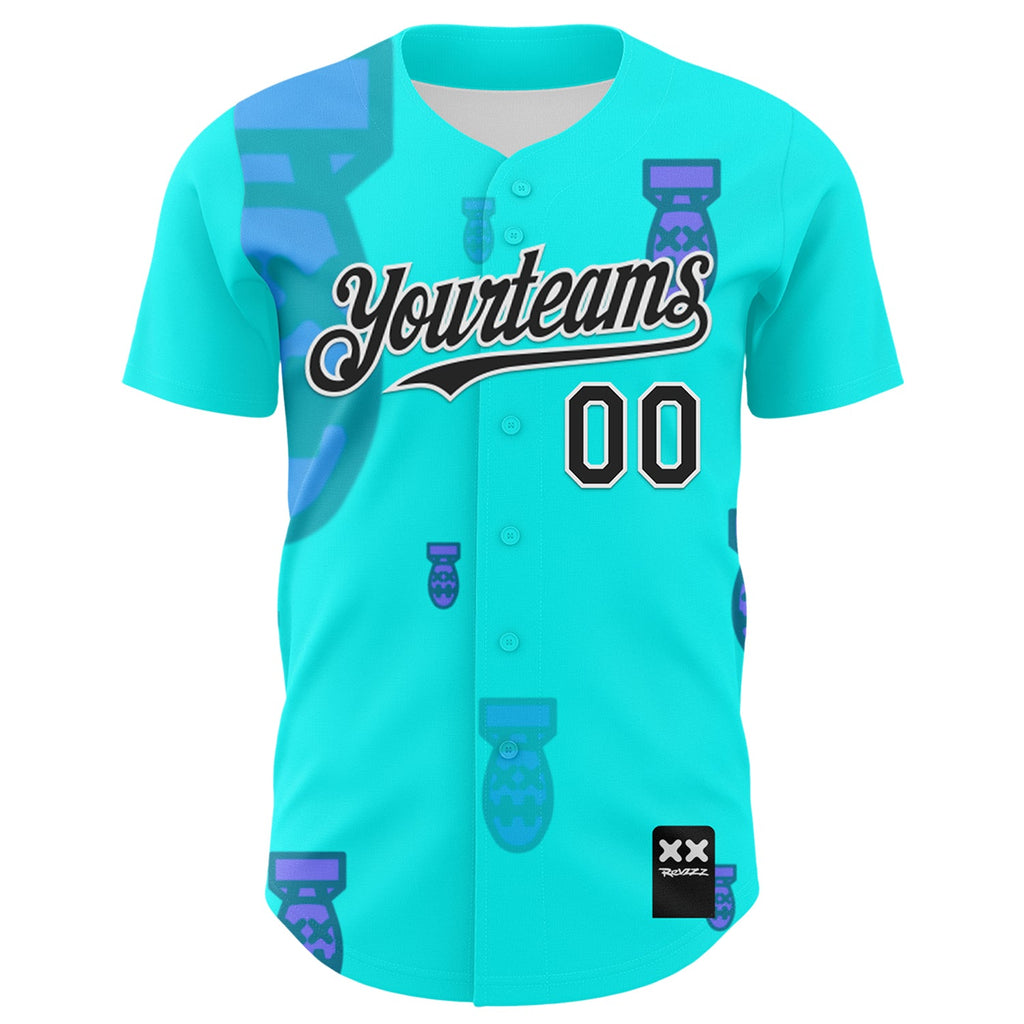 Custom Ice Blue Black-White 3D Revzzz Price Tag Authentic Baseball Jersey
