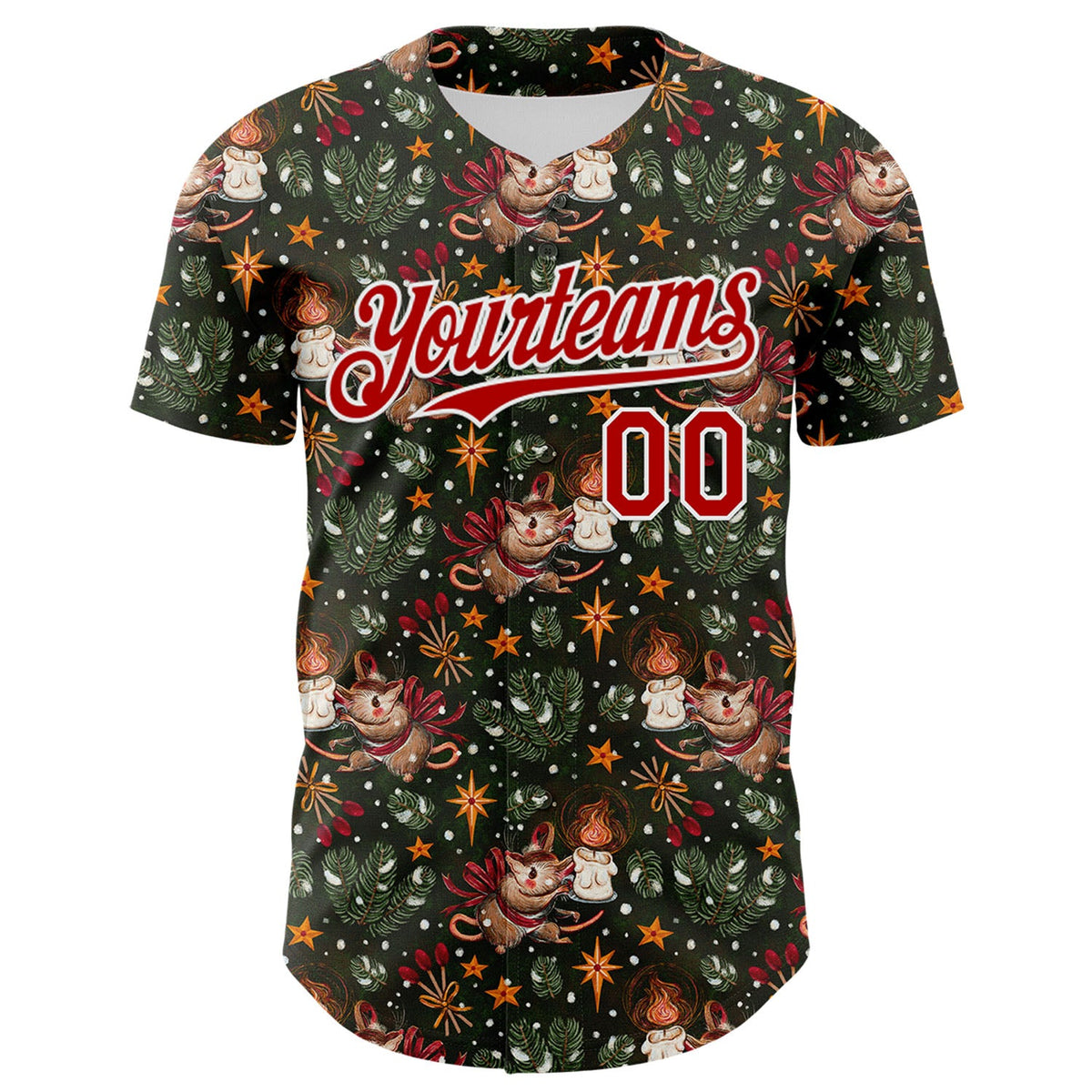 Custom Green Red-White 3D Emi Bee Christmas Mouse Candle Authentic Baseball Jersey