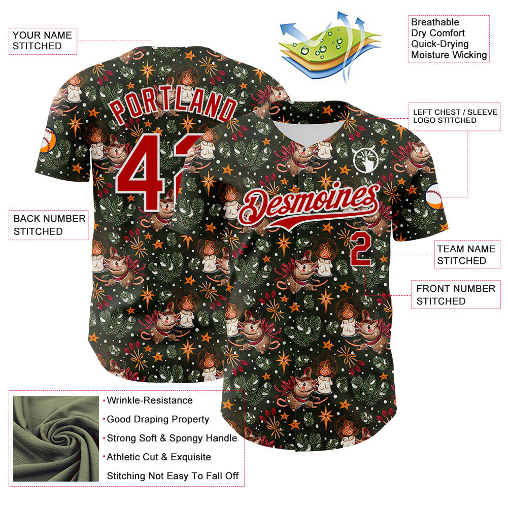 Custom Green Red-White 3D Emi Bee Christmas Mouse Candle Authentic Baseball Jersey