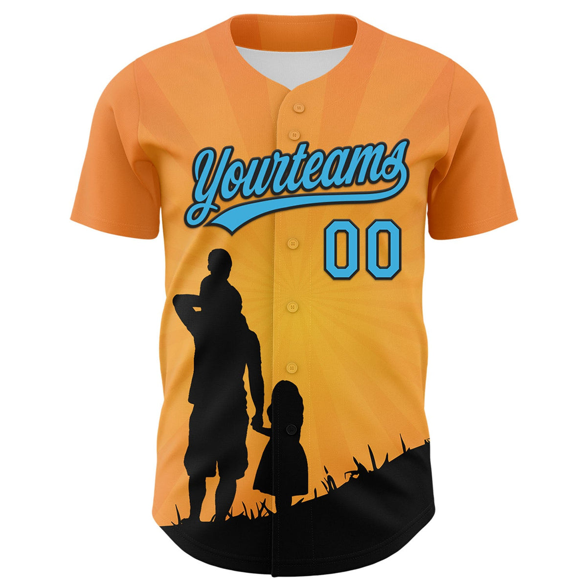 Custom Bay Orange Sky Blue-Black 3D Pattern Design Father's Day Family Love Authentic Baseball Jersey