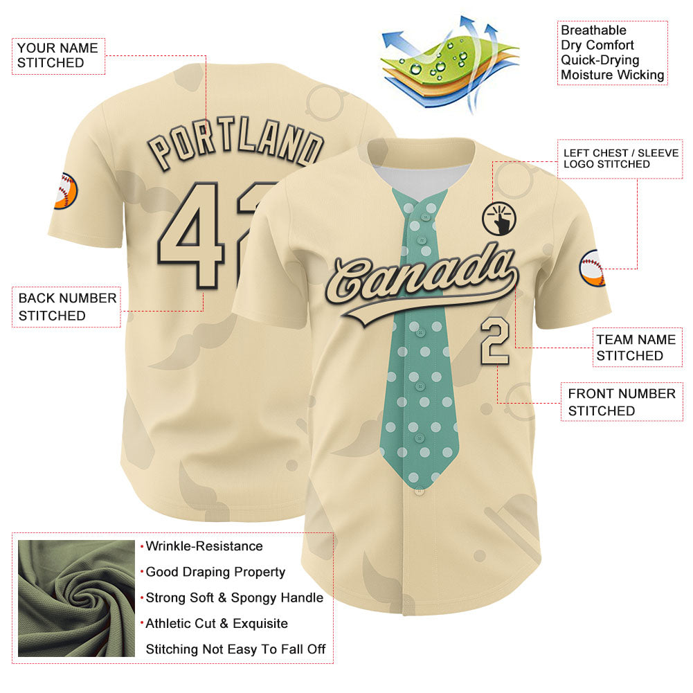 Custom Cream Black 3D Pattern Design Father's Day Tie Authentic Baseball Jersey