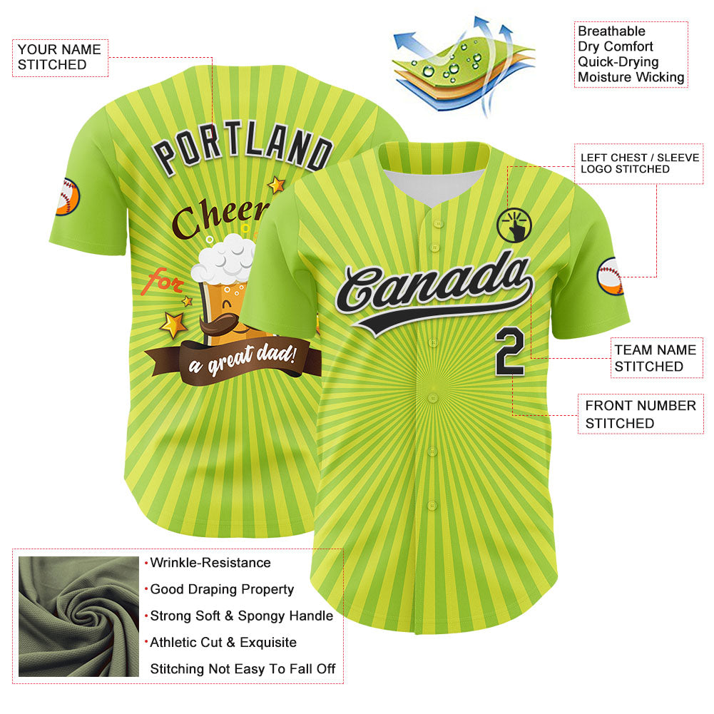 Custom Green Black-White 3D Pattern Design Father's Day Beer Cheers Authentic Baseball Jersey