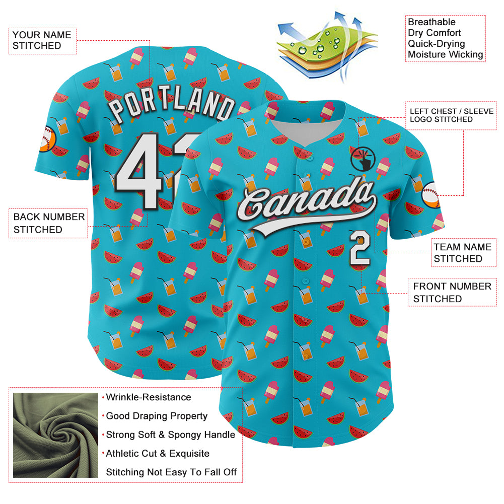 Custom Lakes Blue White-Black 3D Hawaii Fruit Watermelon And Ice Cream Authentic Baseball Jersey