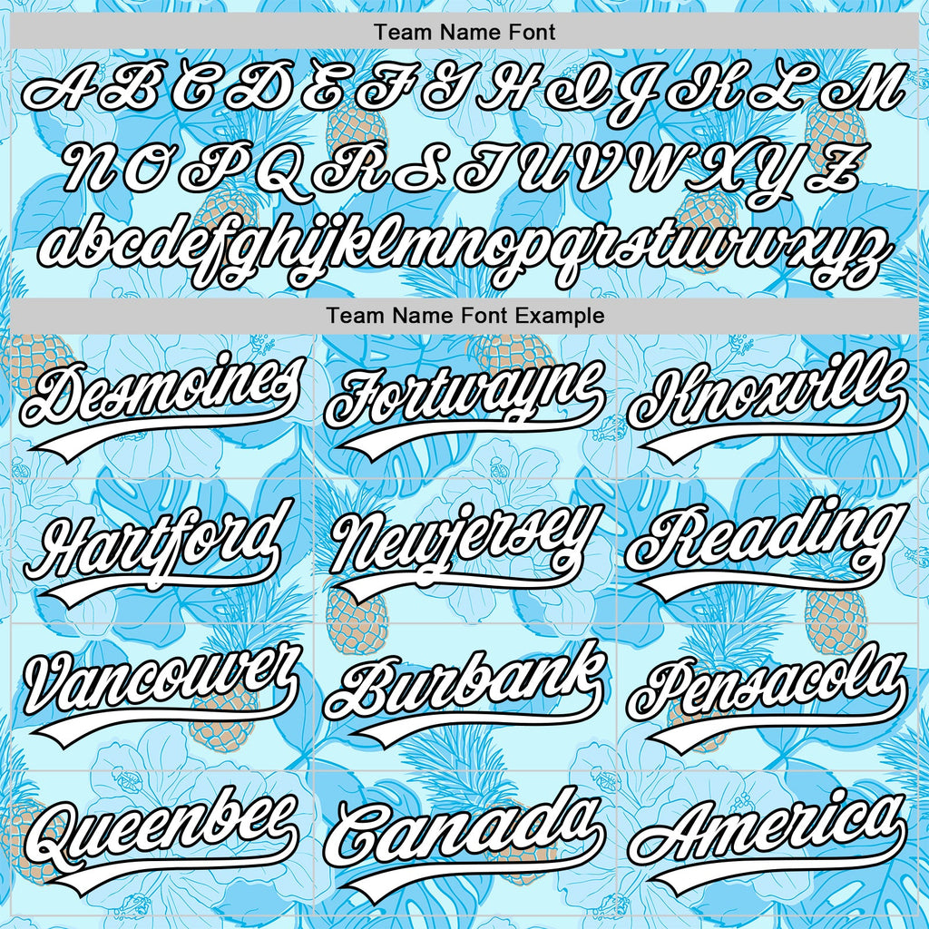 Custom Ice Blue White-Black 3D Hawaii Tropical Palm Leaves And Fruit Pineapple Authentic Baseball Jersey