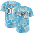 Custom Ice Blue White-Black 3D Hawaii Tropical Palm Leaves And Fruit Pineapple Authentic Baseball Jersey