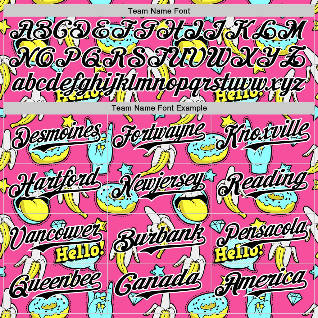 Custom Pink Black-White 3D Pattern Design Funny Cartoon Food Donut And Fruit Banana Authentic Baseball Jersey