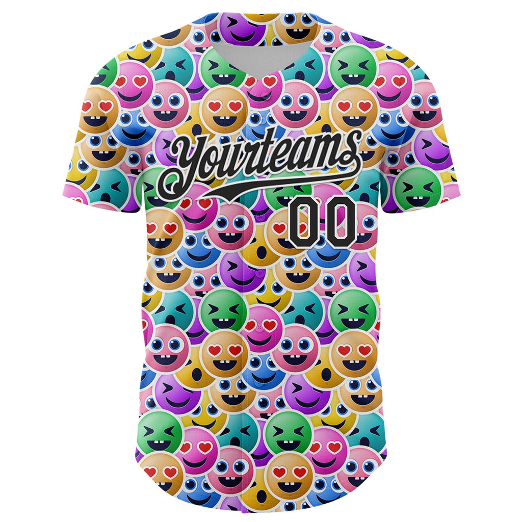 Custom White Black 3D Pattern Design Funny Cartoon Emoji Face Authentic Baseball Jersey