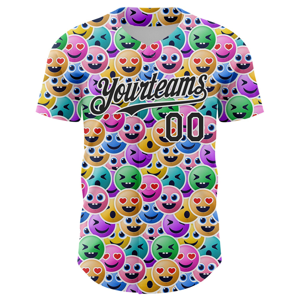 Custom White Black 3D Pattern Design Funny Cartoon Emoji Face Authentic Baseball Jersey