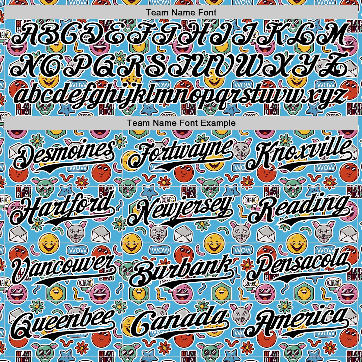 Custom Sky Blue Black-White 3D Pattern Design Funny Cartoon Emoji Authentic Baseball Jersey