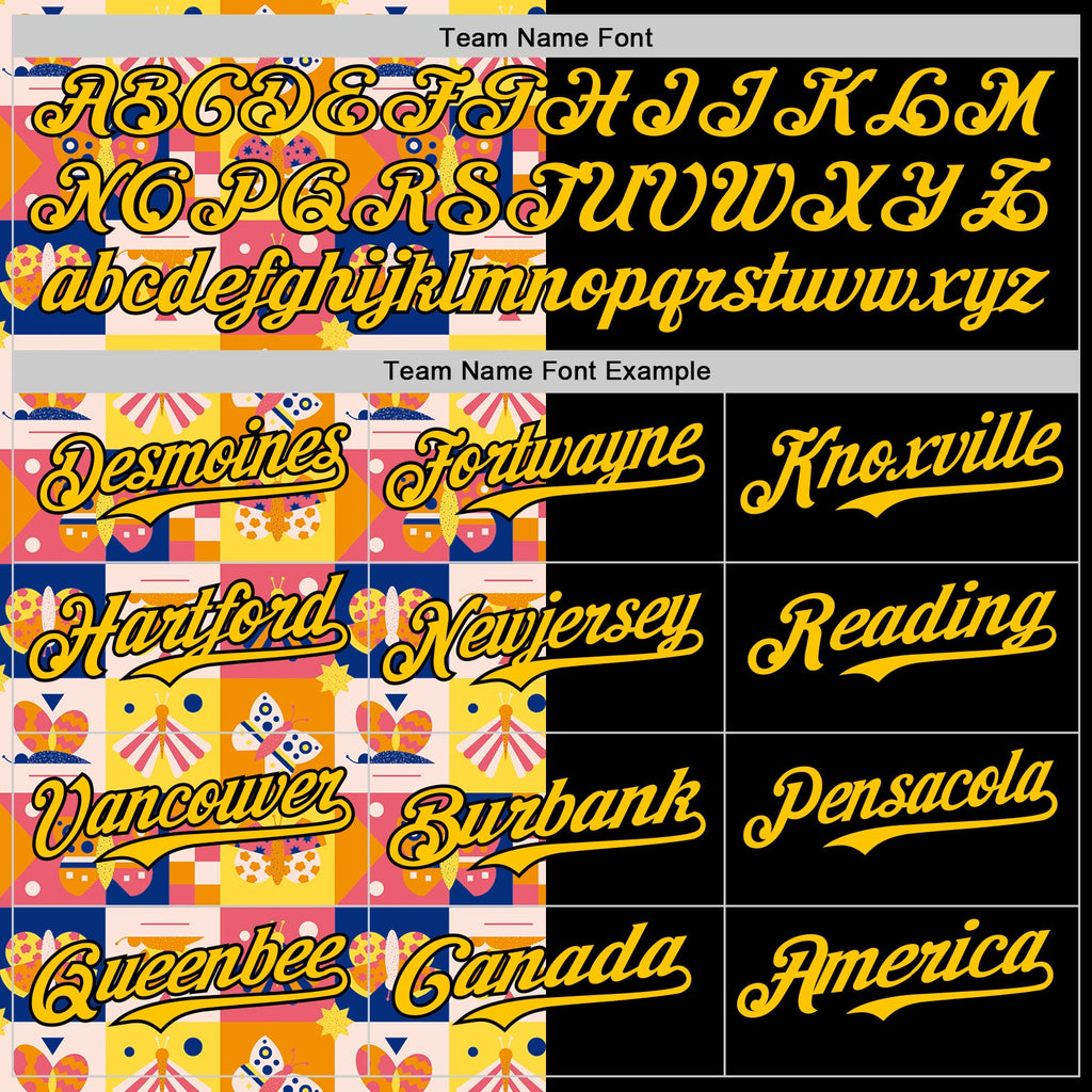 Custom Black Yellow 3D Ambartive Abstract Butterfly Pattern Authentic Baseball Jersey