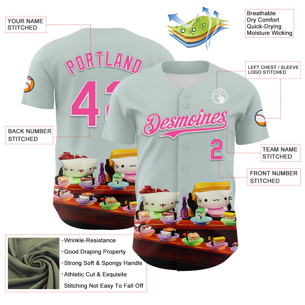 Custom Blue Pink-White 3D Cindy Suen Conveyor Belt Sushi Authentic Baseball Jersey