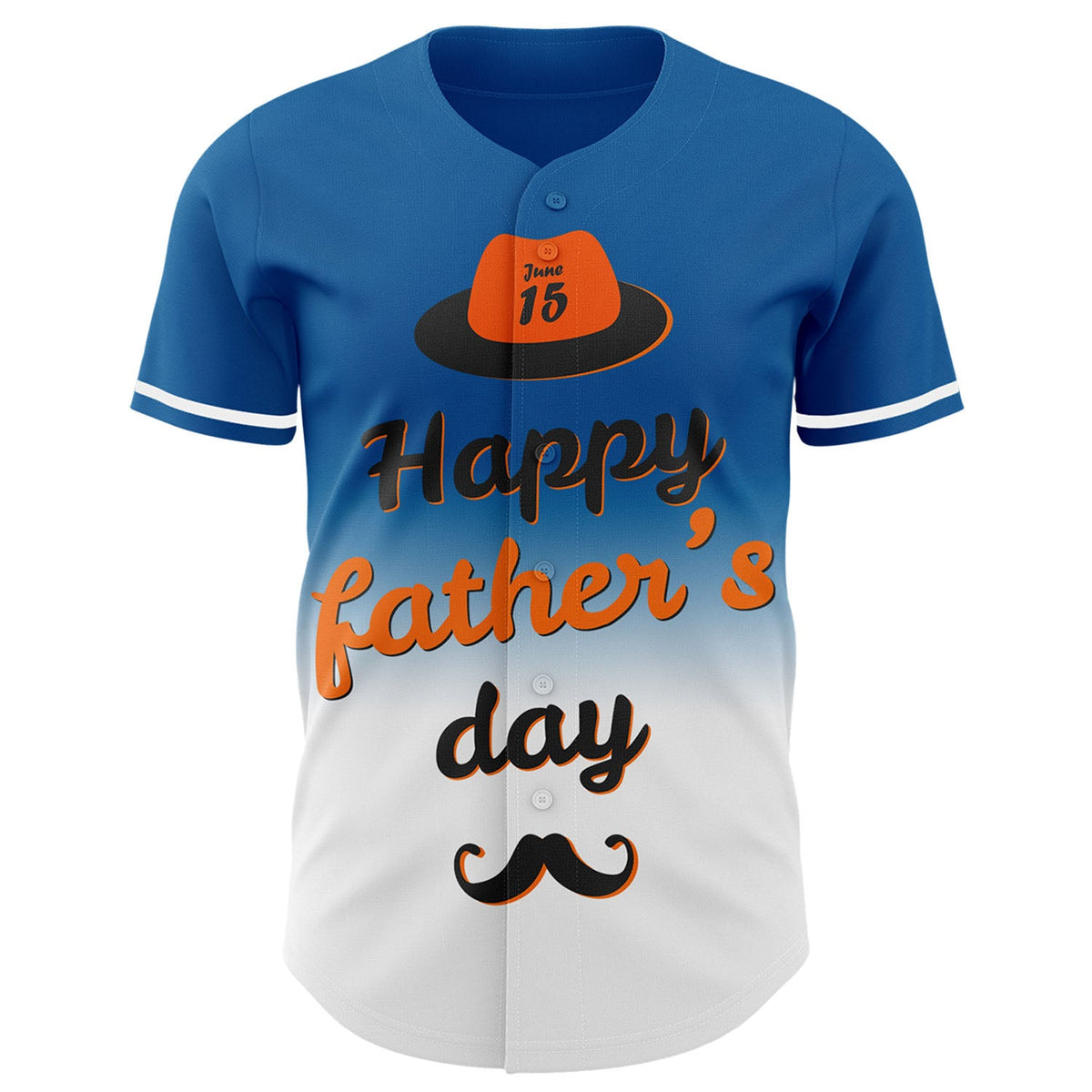 Custom Blue Black-Orange 3D Pattern Design Father's Day Fade Authentic Baseball Jersey