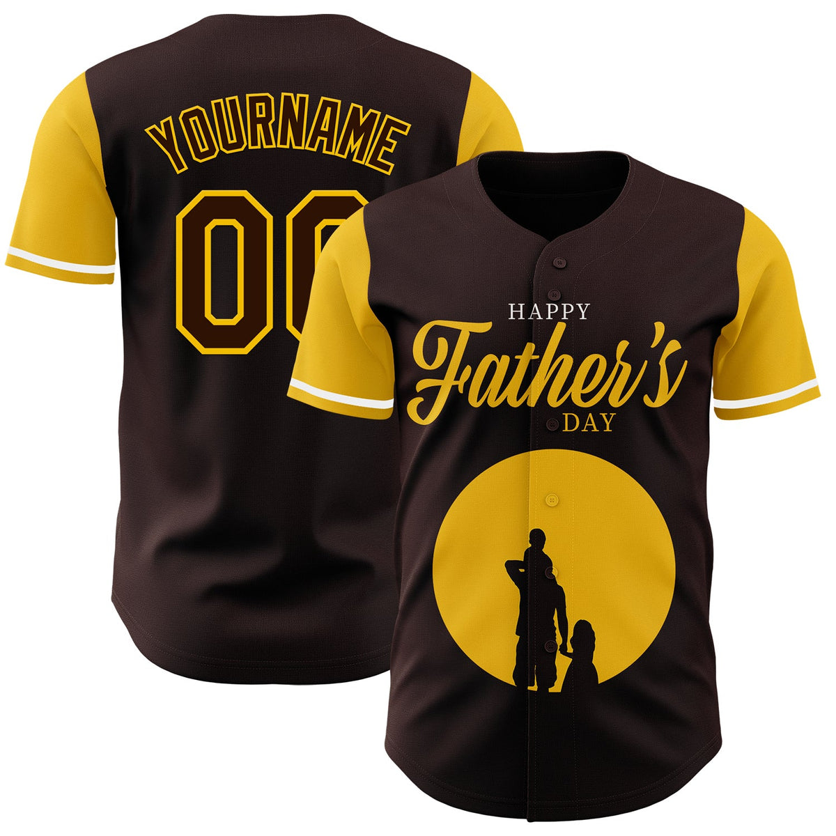 Custom Brown Yellow 3D Pattern Design Father's Day Family Love Authentic Baseball Jersey