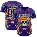 Custom Purple Navy-White 3D Mexican Festival Flower Skull With Sombrero Cinco de Mayo Authentic Baseball Jersey