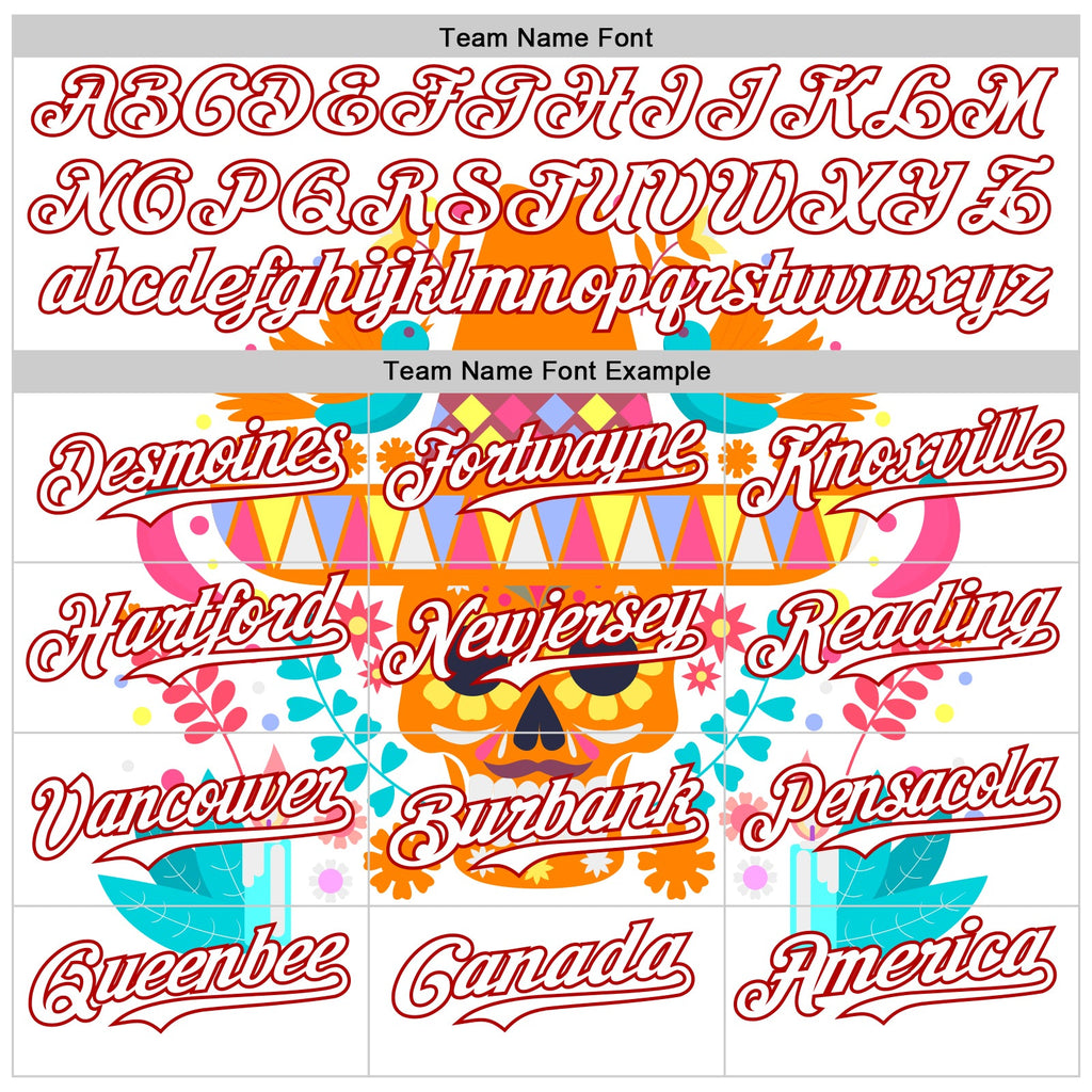 Custom White Red 3D Mexican Festival Flower Skull With Sombrero Cinco de Mayo Authentic Baseball Jersey