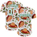 Custom White Kelly Green 3D Mexican Festival Tacos And Sombrero Cinco de Mayo Authentic Baseball Jersey