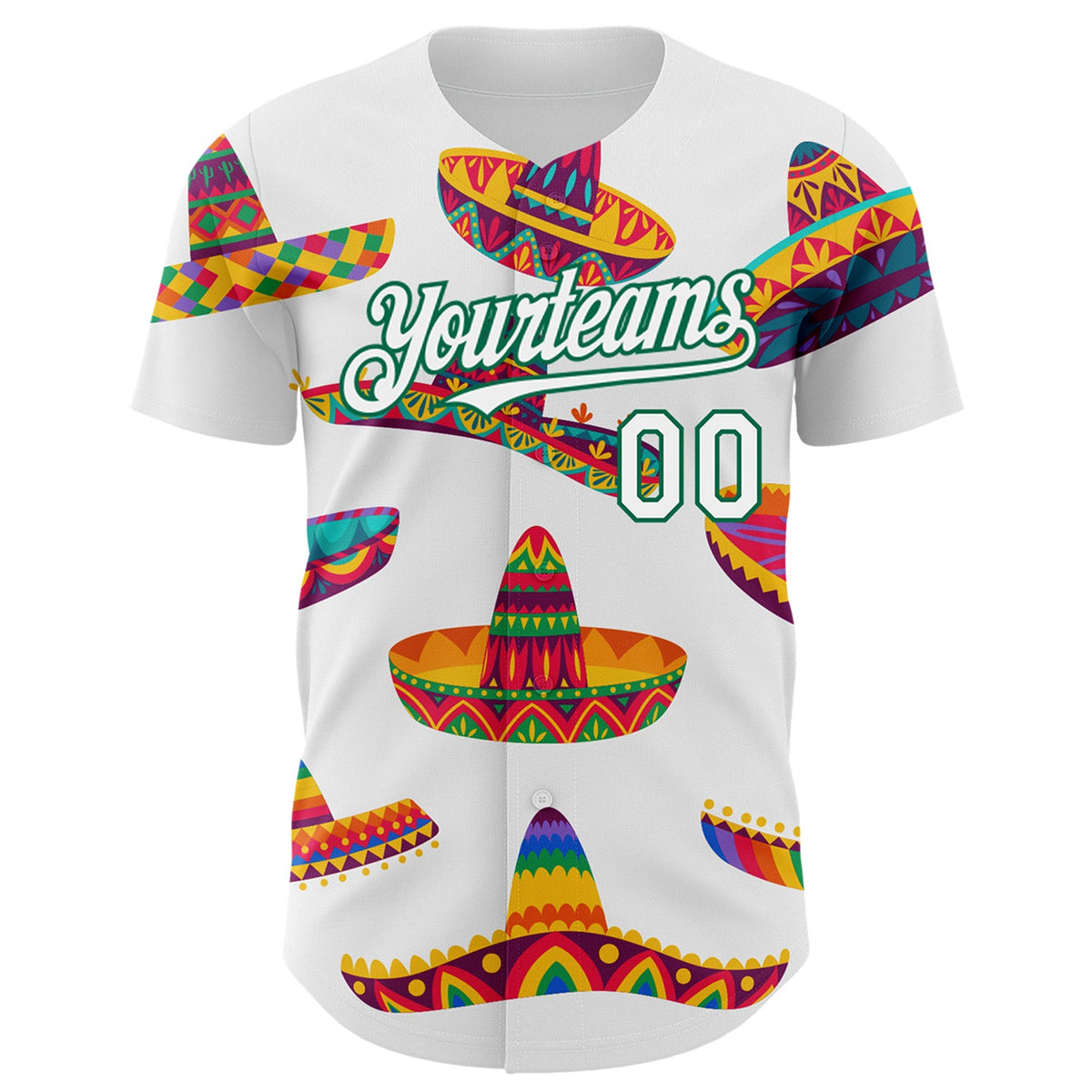 Custom White Kelly Green 3D Mexican Festival Sombrero Cinco de Mayo Authentic Baseball Jersey