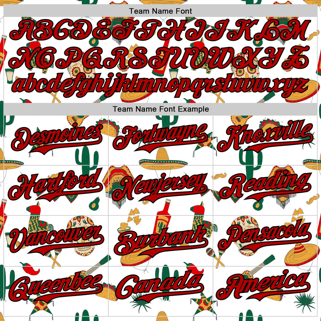 Custom White Red-Black 3D Mexican Festival Cactus Skull Sombrero Cinco de Mayo Authentic Baseball Jersey