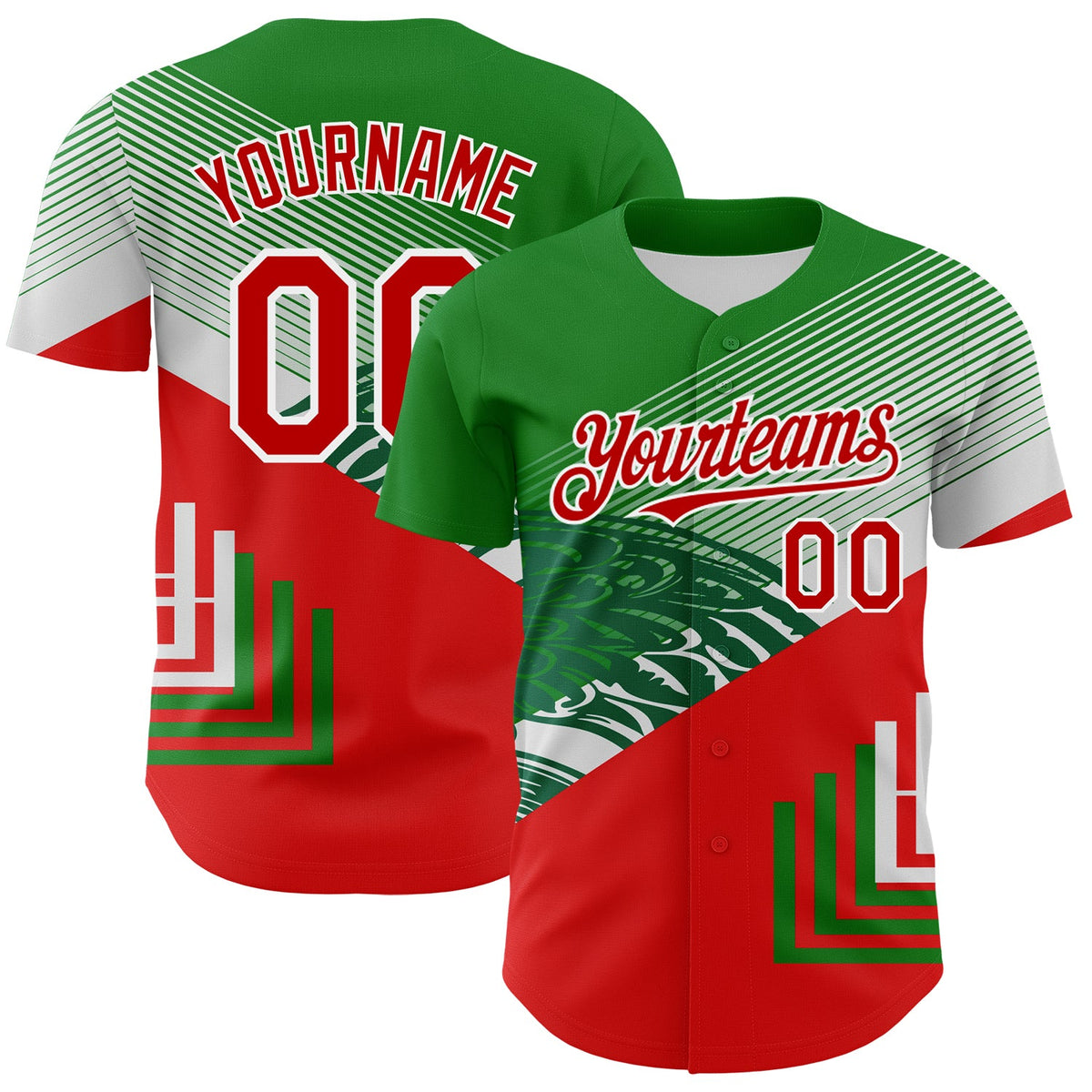 Custom Green Red-White 3D Mexico Authentic Baseball Jersey