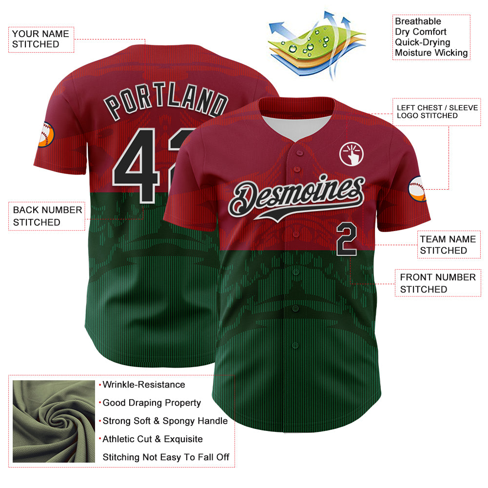 Custom Cardinal Black-Kelly Green 3D Mexico Authentic Baseball Jersey