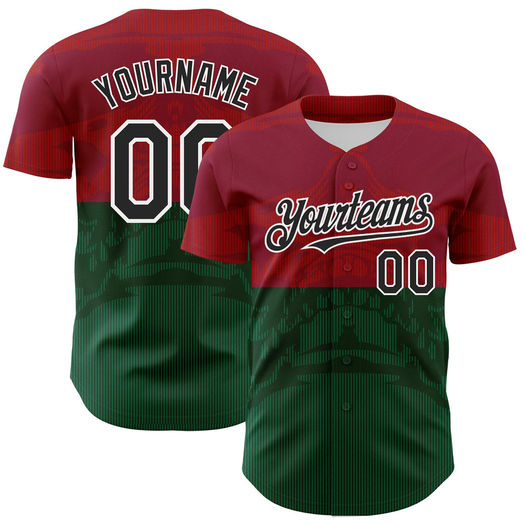Custom Cardinal Black-Kelly Green 3D Mexico Authentic Baseball Jersey