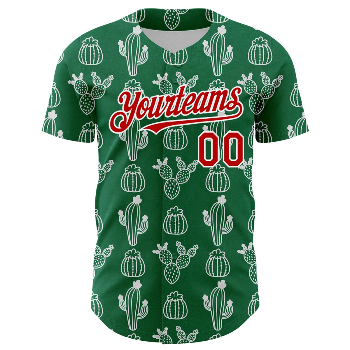 Custom Kelly Green Red-White 3D Mexican Cactus Authentic Baseball Jersey