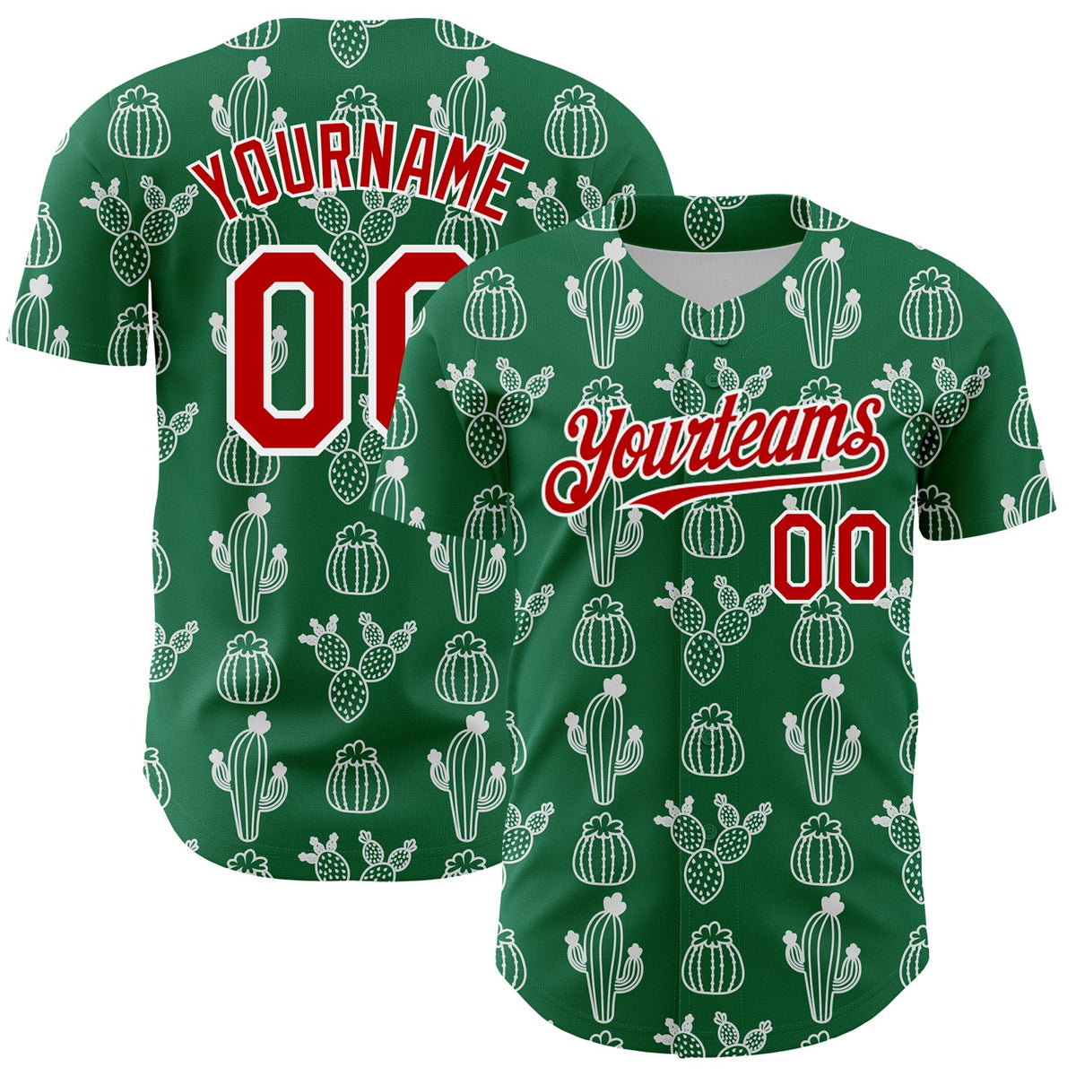 Custom Kelly Green Red-White 3D Mexican Cactus Authentic Baseball Jersey