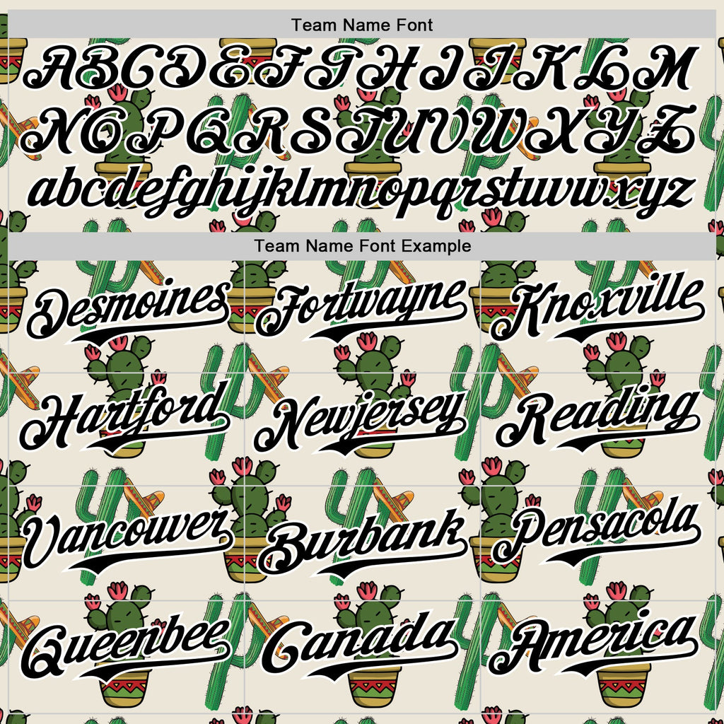 Custom Cream Black-White 3D Mexican Cactus Authentic Baseball Jersey
