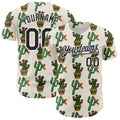 Custom Cream Black-White 3D Mexican Cactus Authentic Baseball Jersey