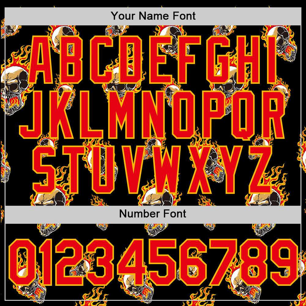 Custom Black Fire Red-Gold 3D Flame? Skull Authentic Baseball Jersey