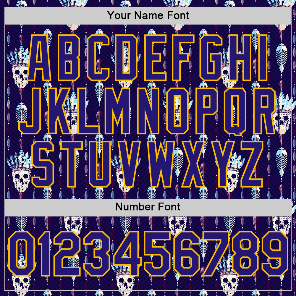 Custom Blue Dark Purple-Gold 3D Apache Skull Authentic Baseball Jersey