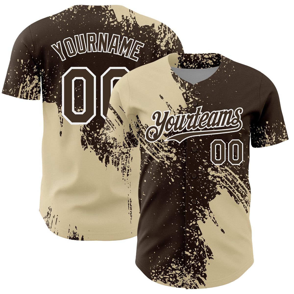 Custom Cream Brown-White 3D Pattern Design Abstract Brush Stroke Authentic Baseball Jersey