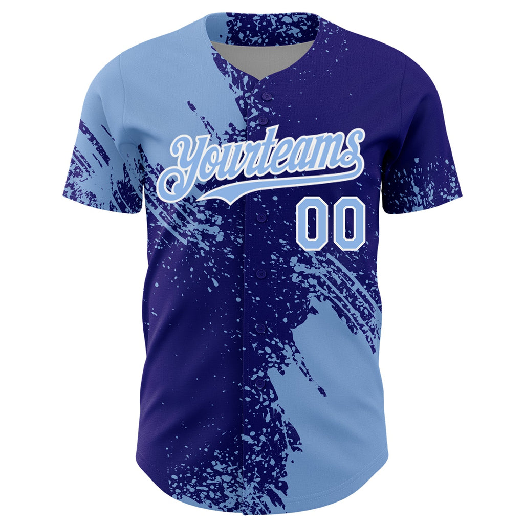 Custom Light Blue Dark Purple-White 3D Pattern Design Abstract Brush Stroke Authentic Baseball Jersey