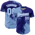 Custom Light Blue Dark Purple-White 3D Pattern Design Abstract Brush Stroke Authentic Baseball Jersey