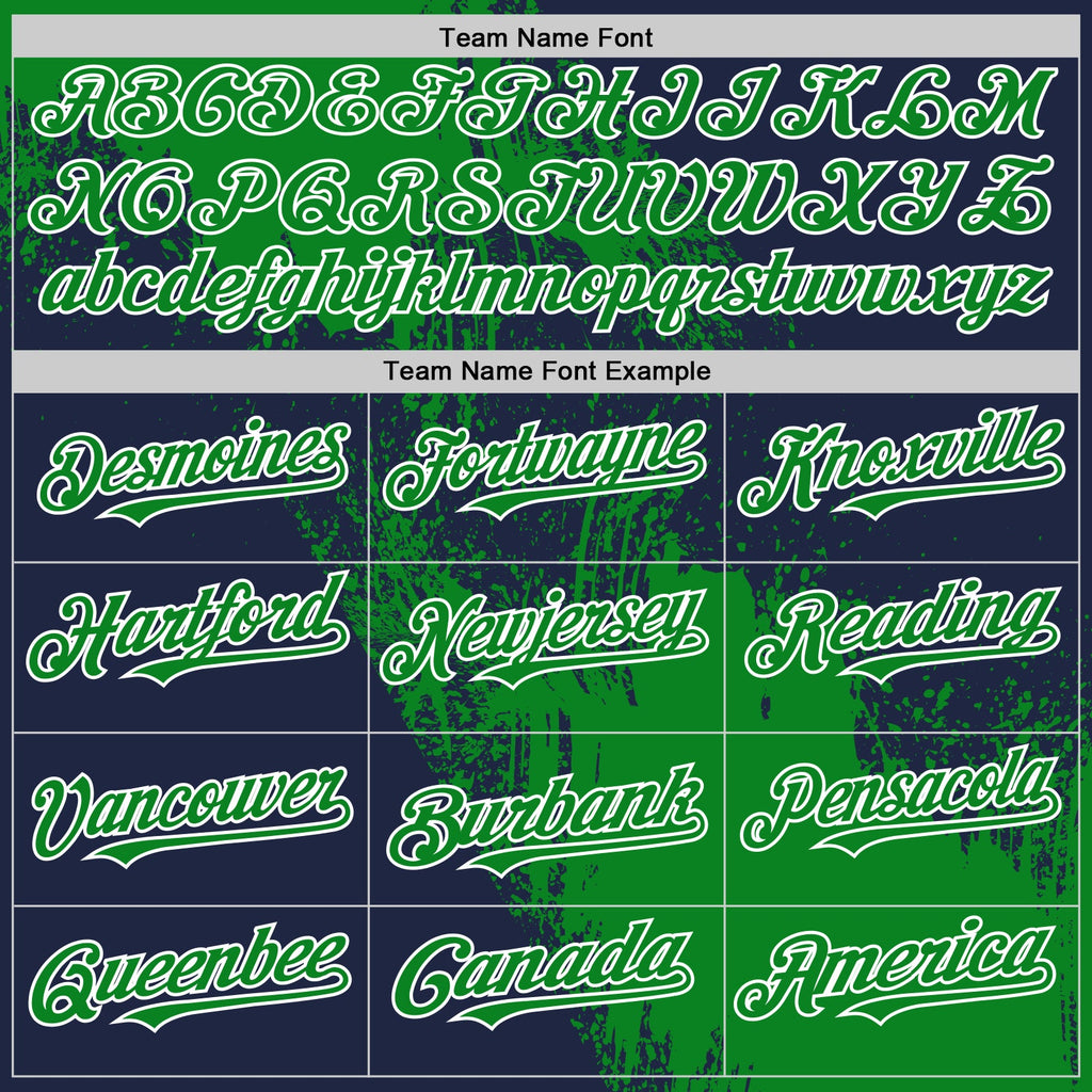 Custom Grass Green Navy-White 3D Pattern Design Abstract Brush Stroke Authentic Baseball Jersey