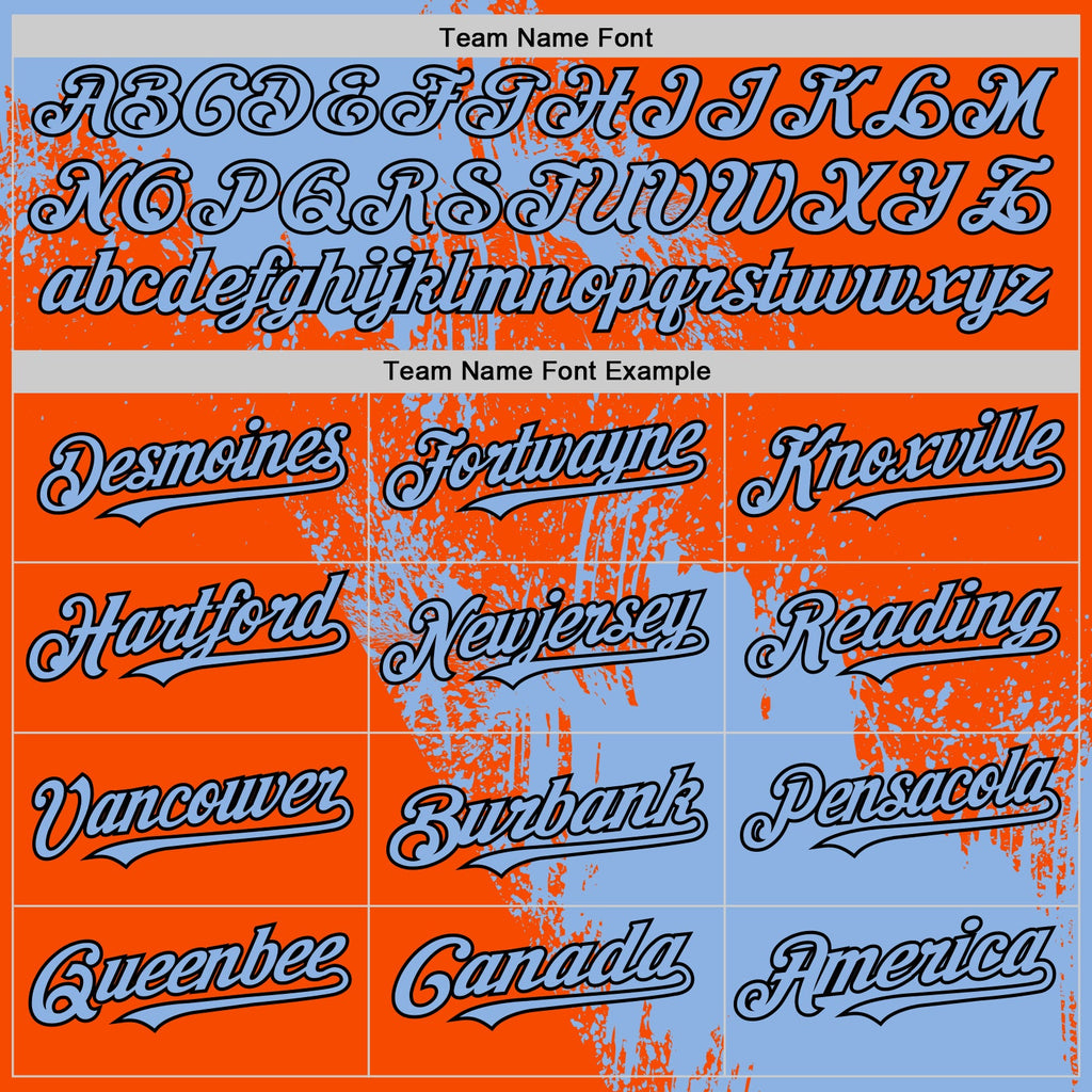 Custom Light Blue Orange-Black 3D Pattern Design Abstract Brush Stroke Authentic Baseball Jersey