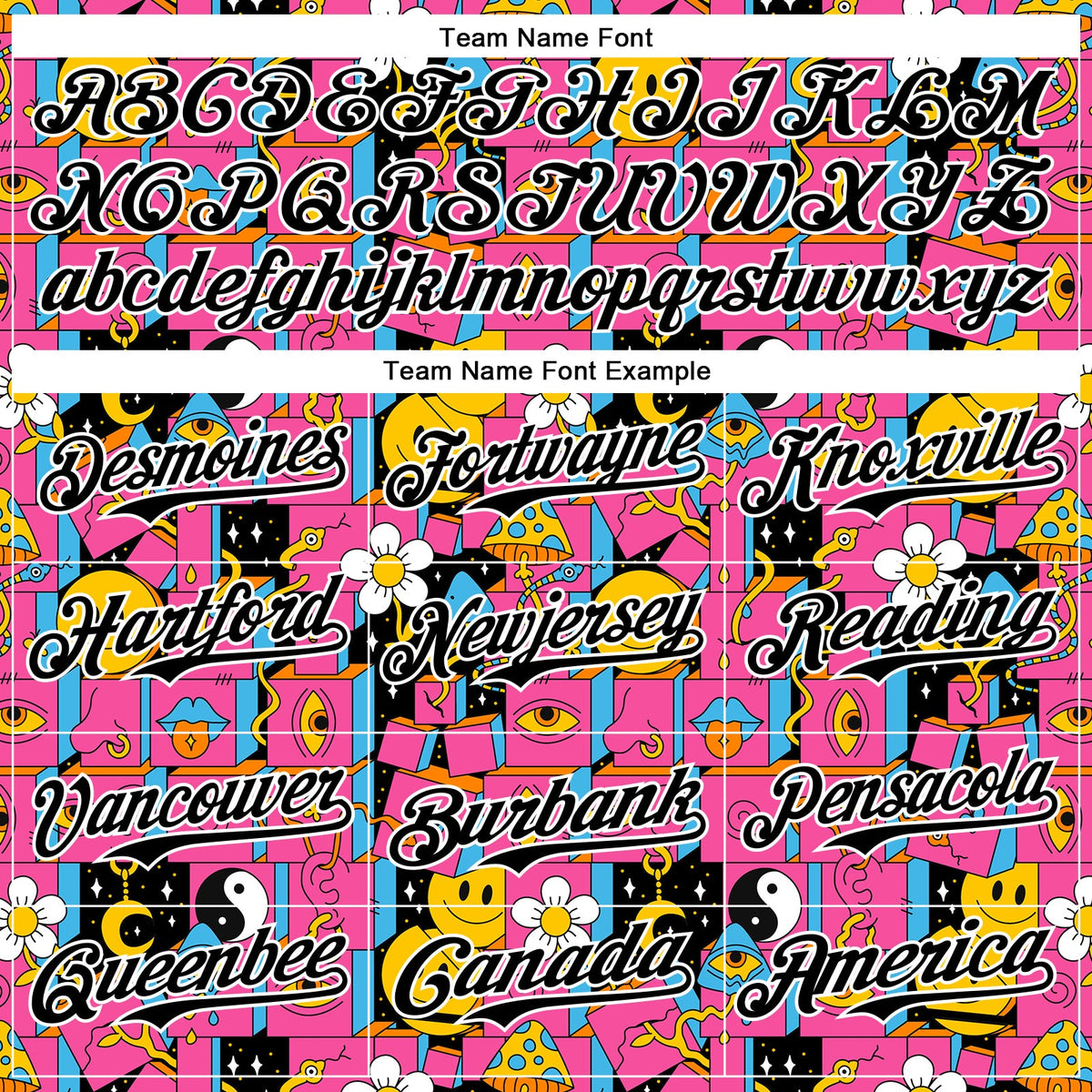 Custom Hot Pink Black-White 3D Pattern Design Rave Psychedelic Geometry Authentic Baseball Jersey