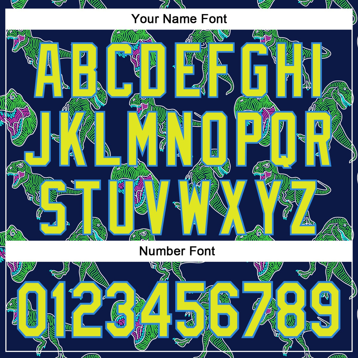 Custom Navy Neon Yellow-Electric Blue 3D Pattern Design Rave Psychedelic Neon Dinosaur Authentic Baseball Jersey