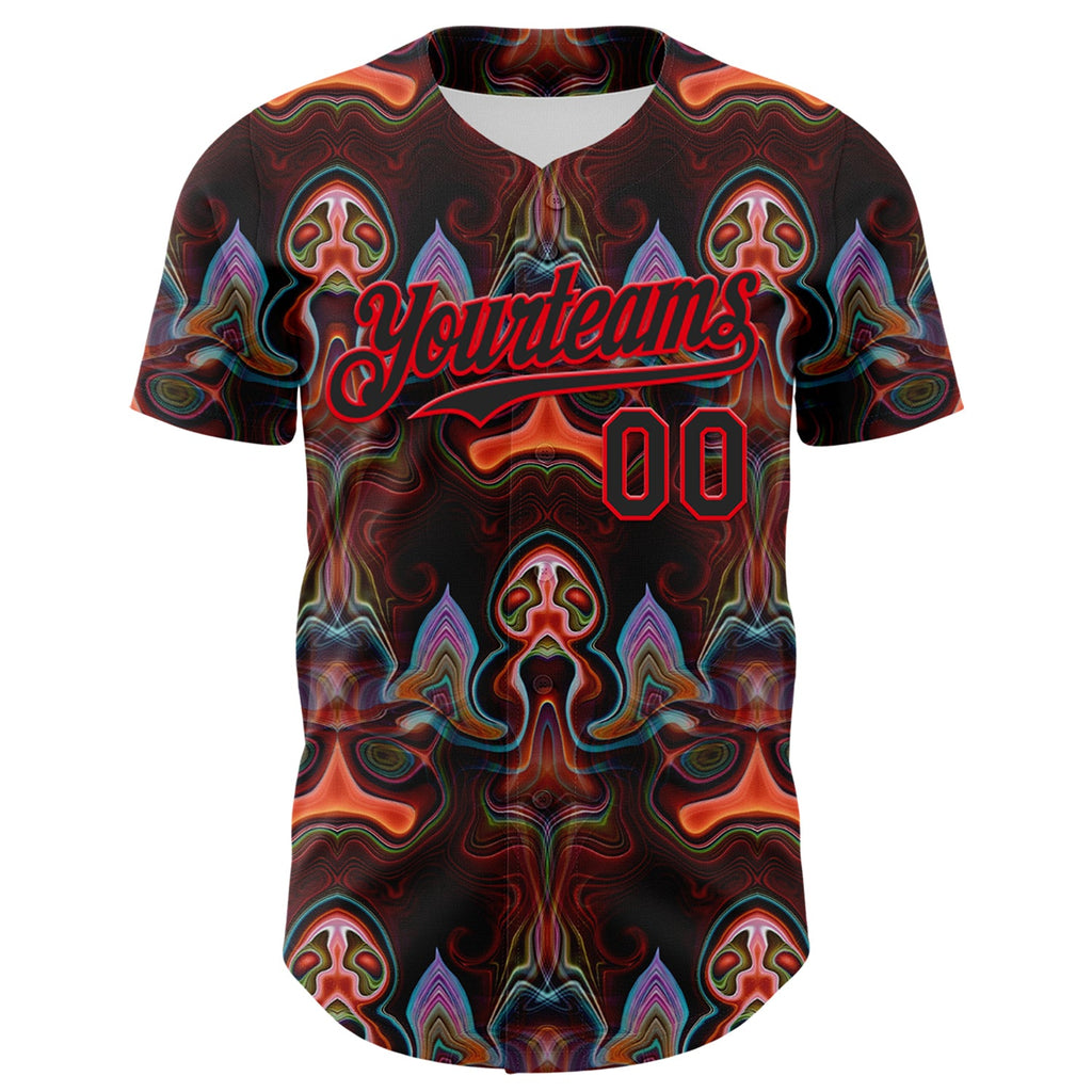 Custom Brown Black-Fire Red 3D Pattern Design Rave Psychedelic Fluid Art Authentic Baseball Jersey