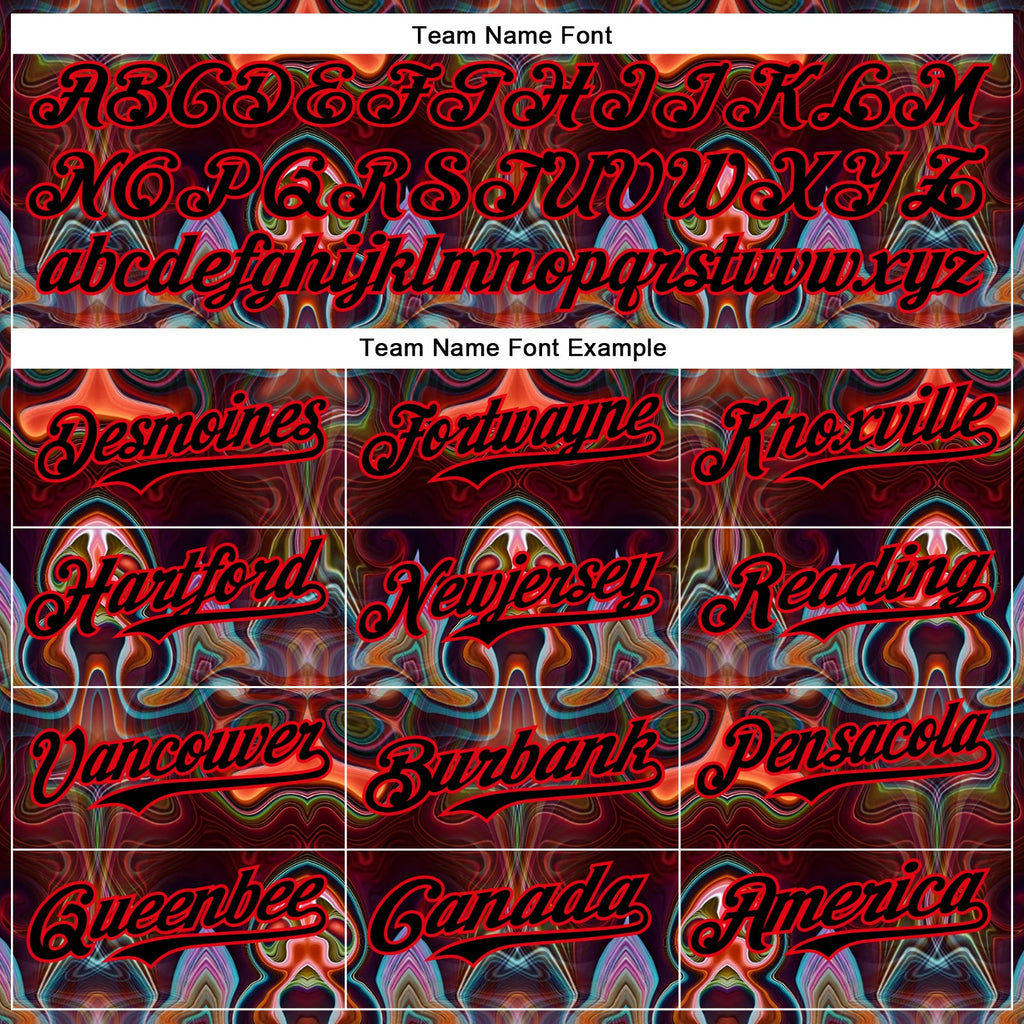Custom Brown Black-Fire Red 3D Pattern Design Rave Psychedelic Fluid Art Authentic Baseball Jersey