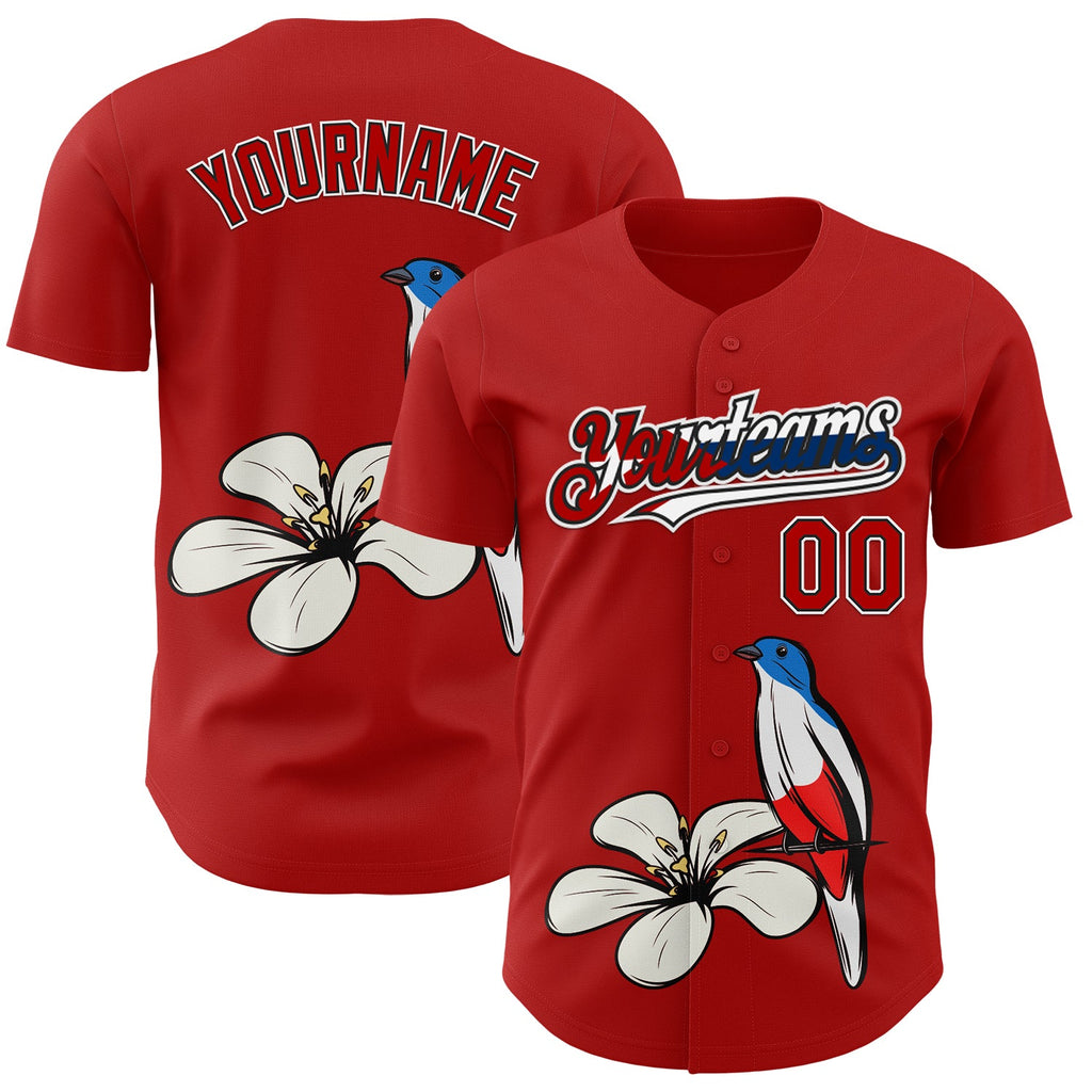 Custom Red Black White-Cuban Flag 3D Cuba Authentic Baseball Jersey