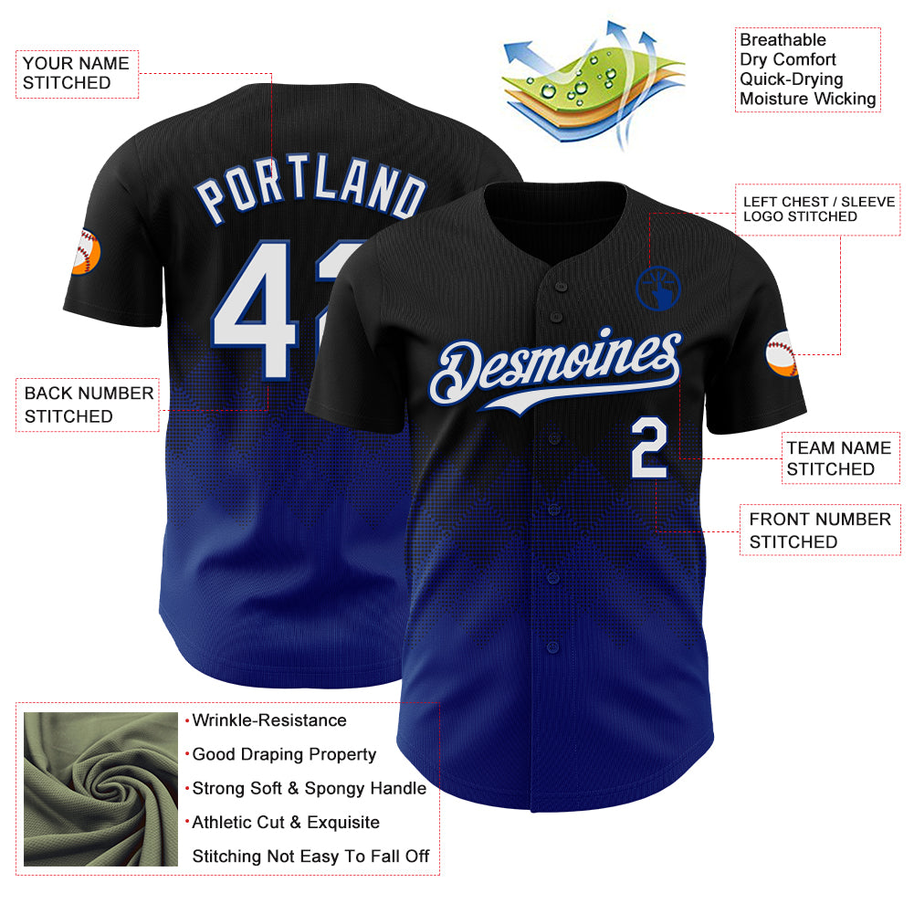 Custom Black White-Royal 3D Gradient Square Shape Authentic Baseball Jersey