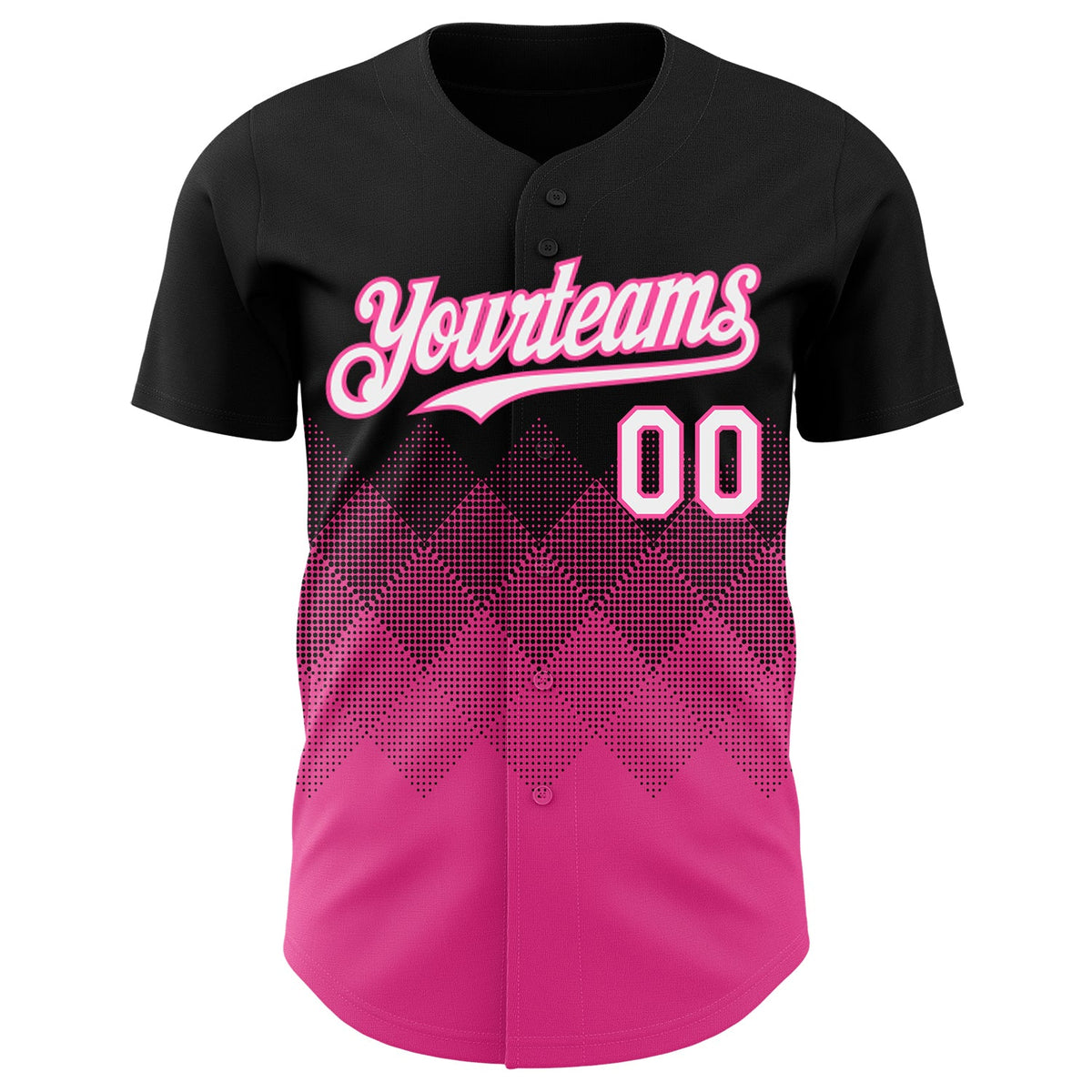 Custom Black White-Pink 3D Gradient Square Shape Authentic Baseball Jersey
