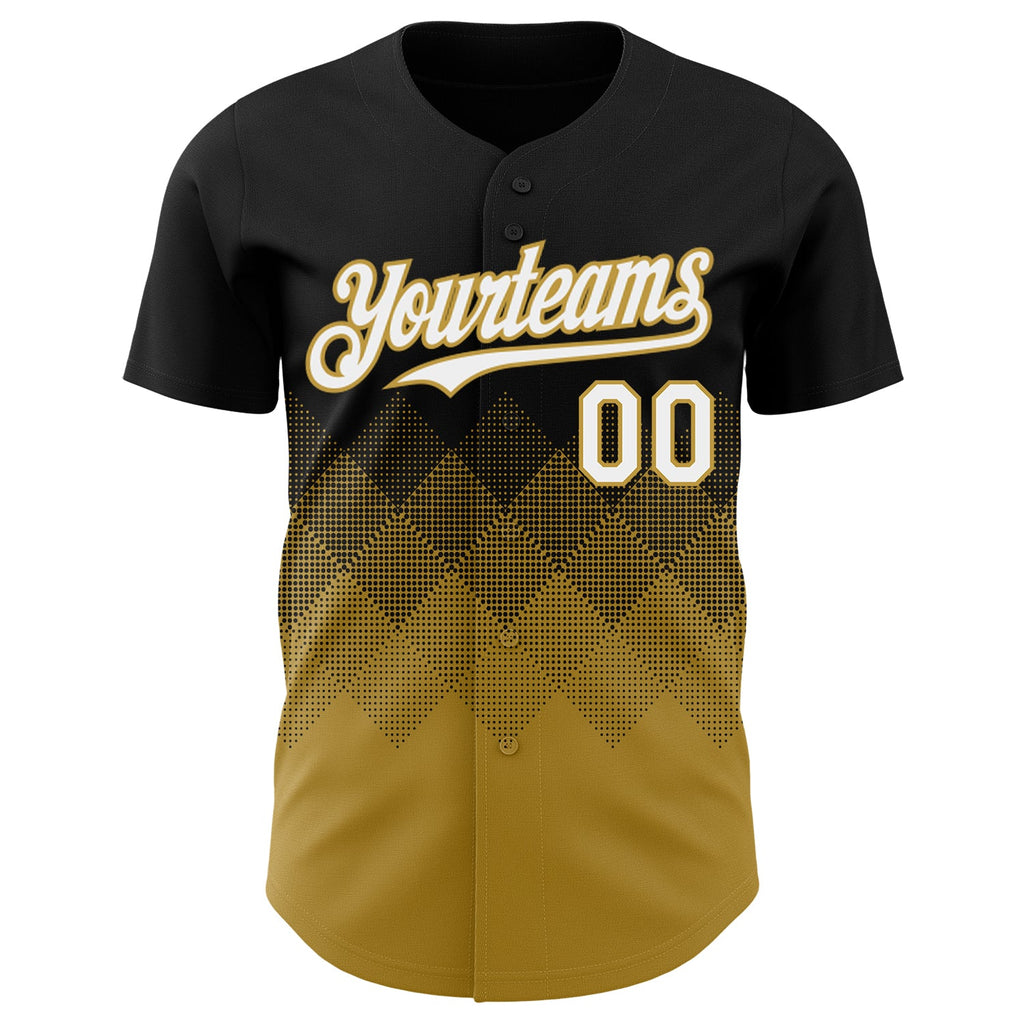 Custom Black White-Old Gold 3D Gradient Square Shape Authentic Baseball Jersey