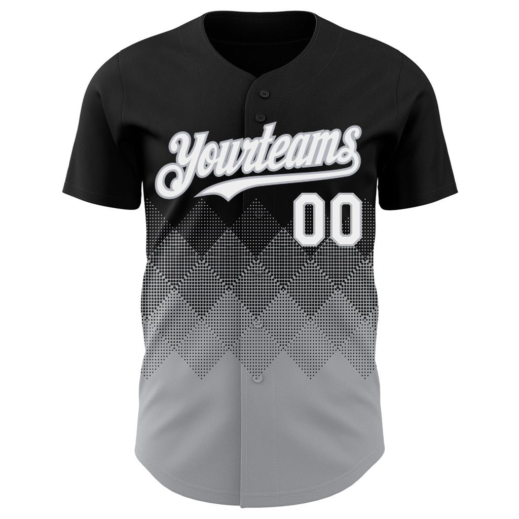 Custom Black White-Gray 3D Gradient Square Shape Authentic Baseball Jersey