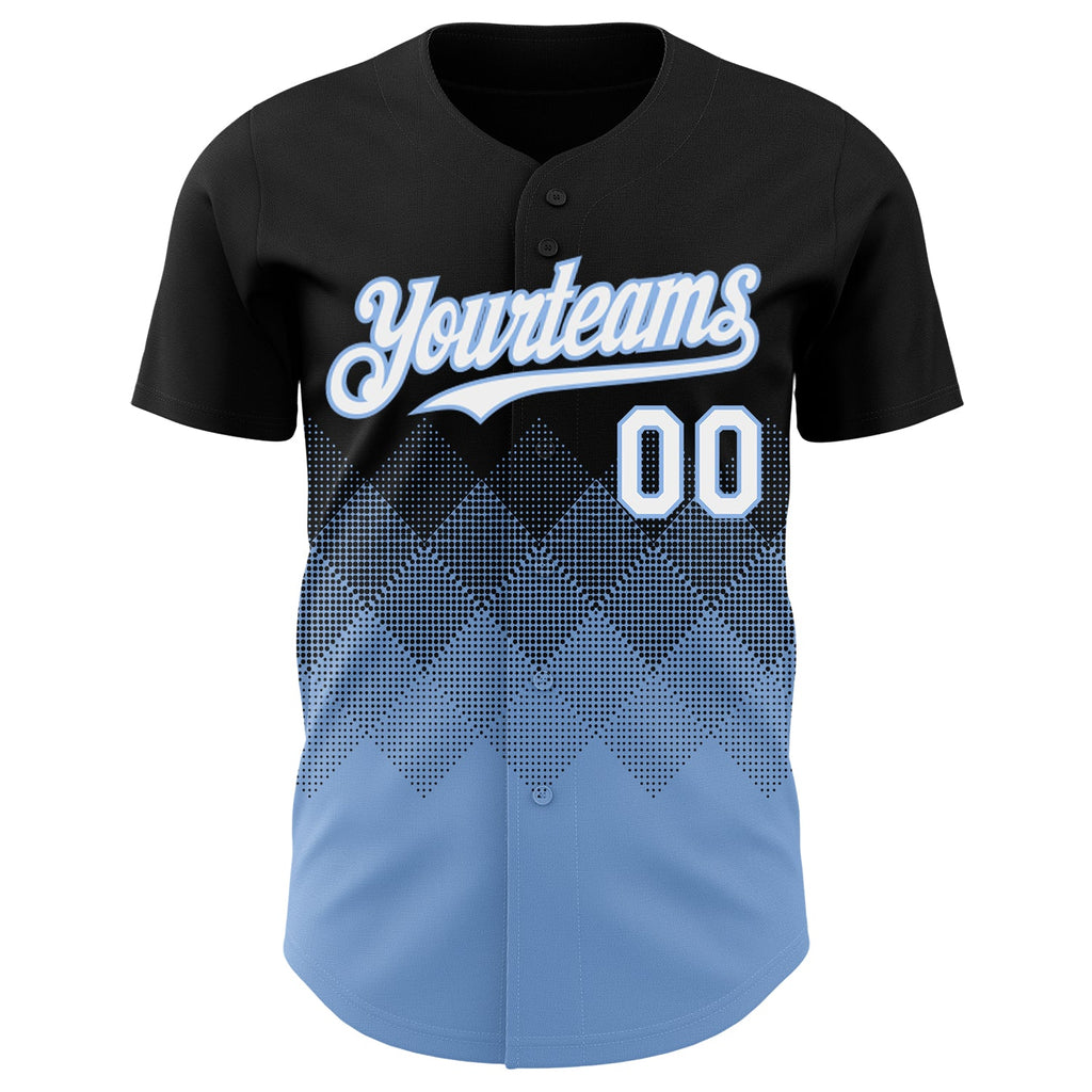 Custom Black White-Light Blue 3D Gradient Square Shape Authentic Baseball Jersey