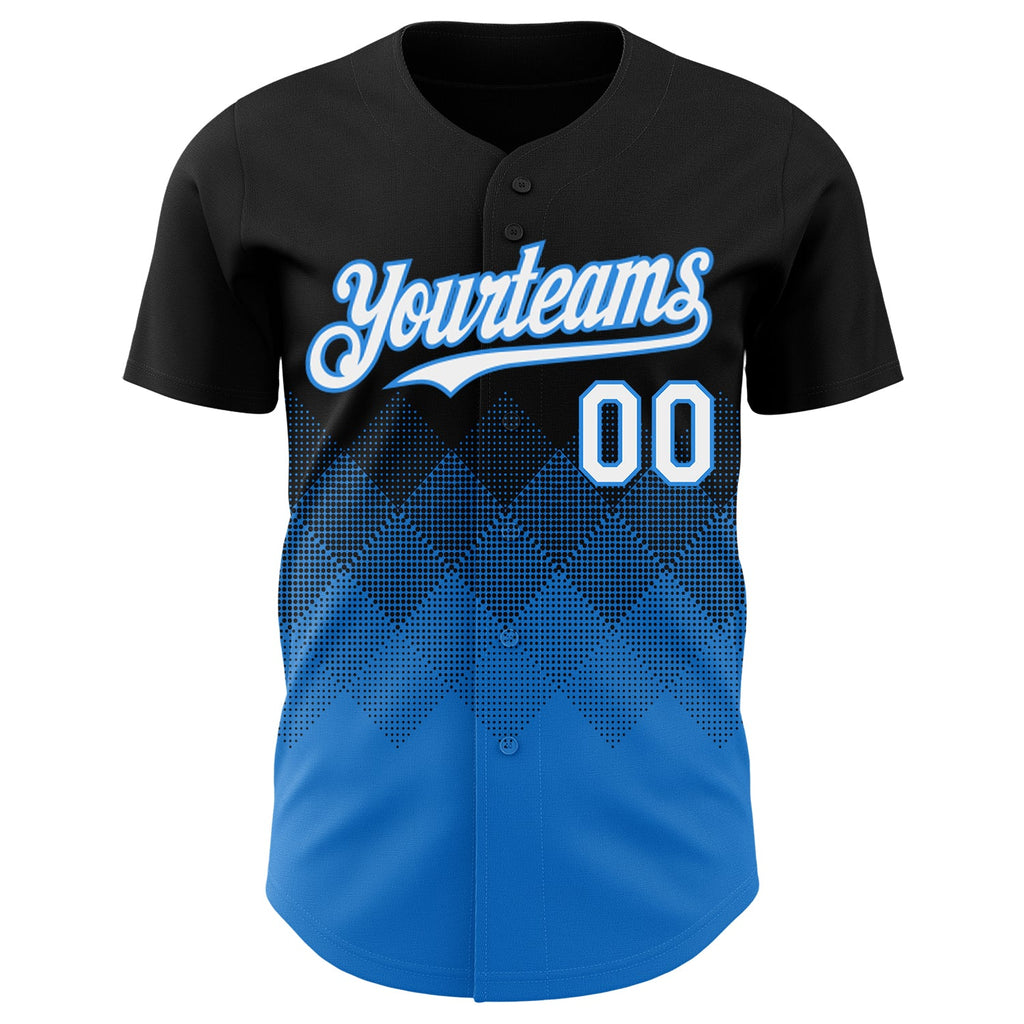 Custom Black White-Electric Blue 3D Gradient Square Shape Authentic Baseball Jersey